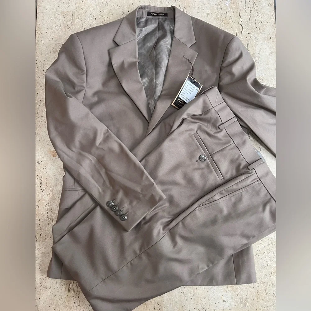Pierre Loren -Alfred 2B-2 Piece Tan Suit 36 Short 30” Waist Pants NWT